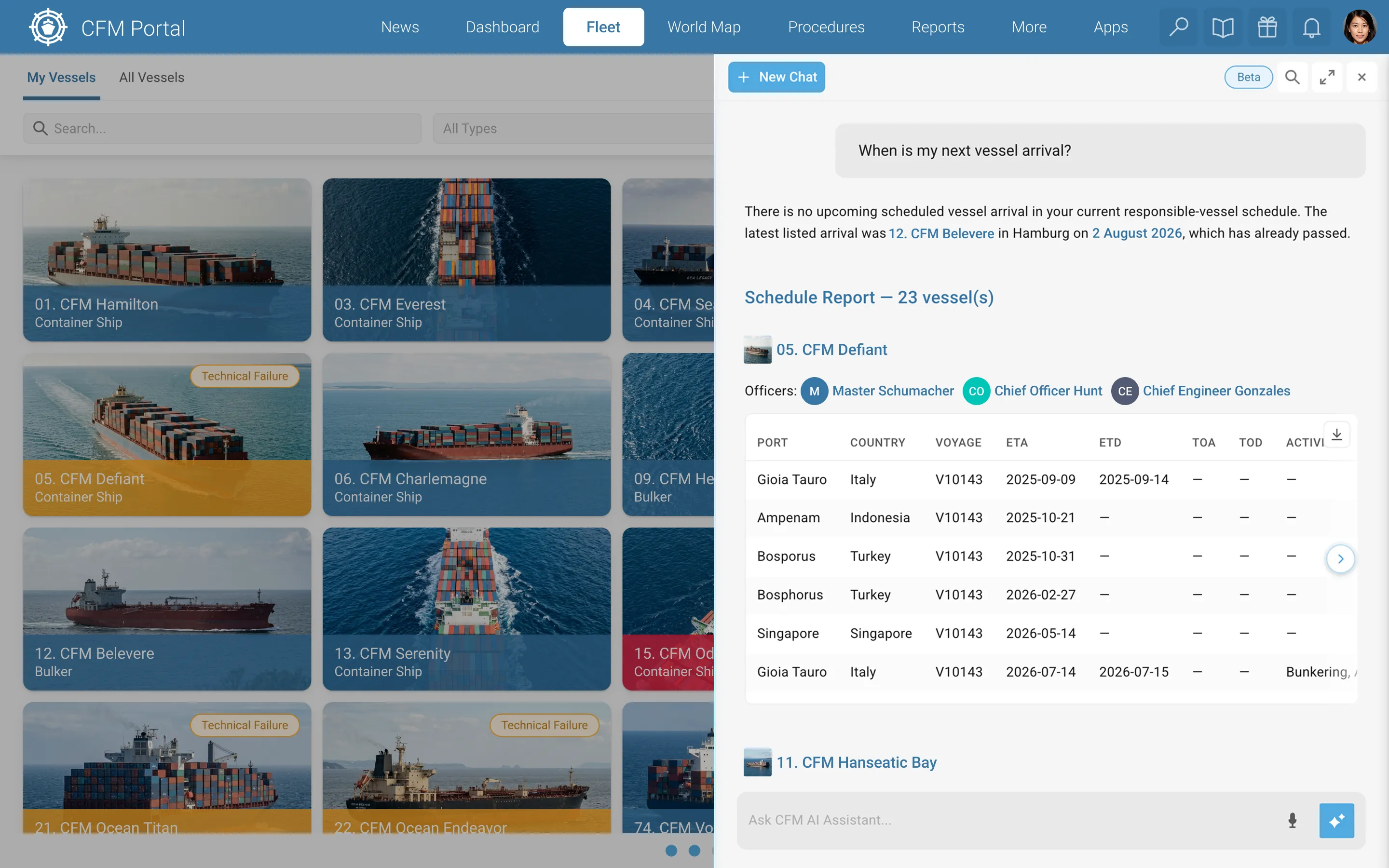 Screenshot of CFM Portal AI Assistant